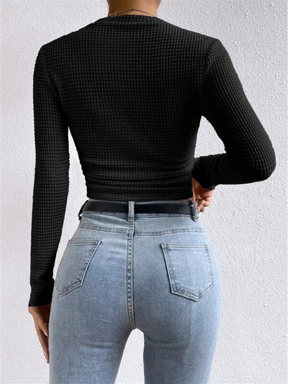 Sage | Women's Fitted Waffle Knit Long Sleeve Top