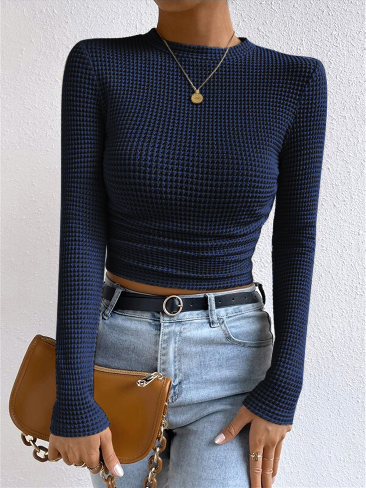 Sage | Women's Fitted Waffle Knit Long Sleeve Top - Image 15